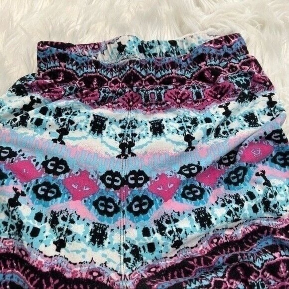 Shosho Women's Juniors One Size Leggings Black Pink Blue White Geometric Stretch - Picture 5 of 10